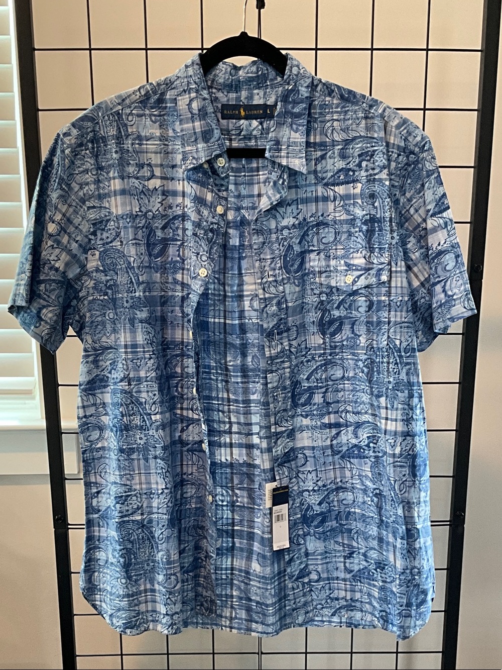 Ralph Lauren Blue Paisley Plaid Short-Sleeve Button-Down Shirt